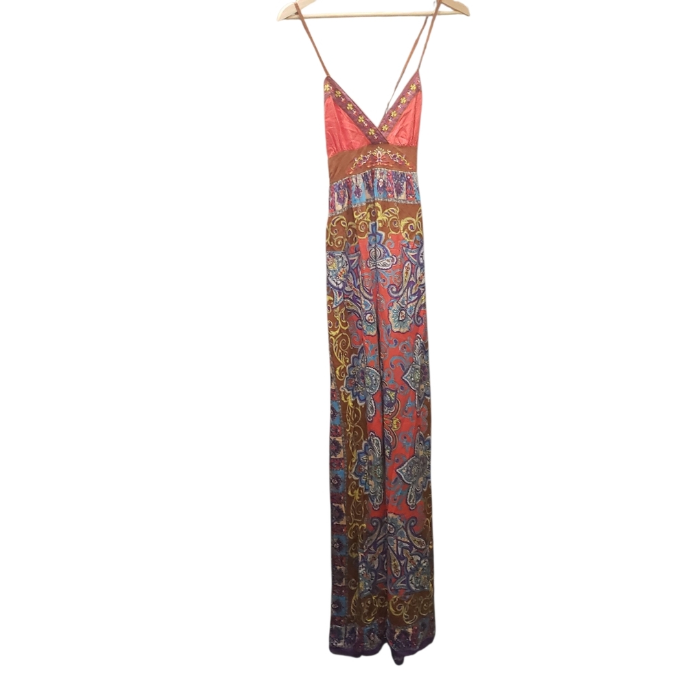 Flying Tomato Maxi Dress Embroidered Boho Sleeveless Lined Paisley Long Size S